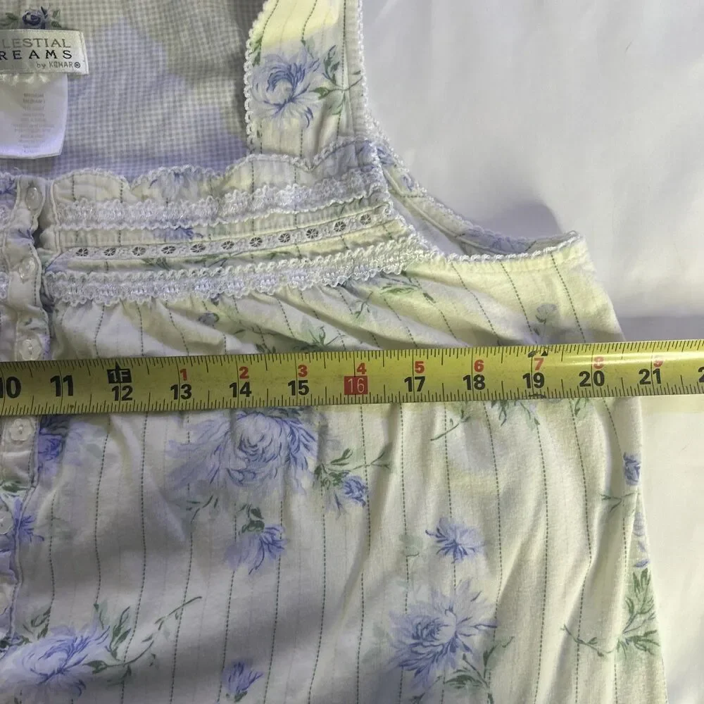 Celestial Dreams Sleeveless Nightgown Yellow Blue White Floral Housedress Medium